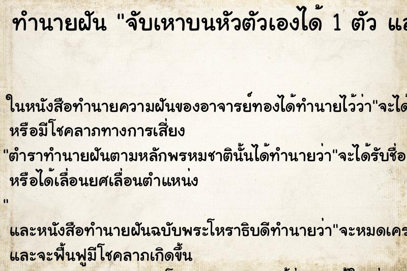 ทำนายฝัน จับเหาบนหัวตัวเองได้ 1 ตัว แล้วบีบตาย ตำราโบราณ แม่นที่สุดในโลก